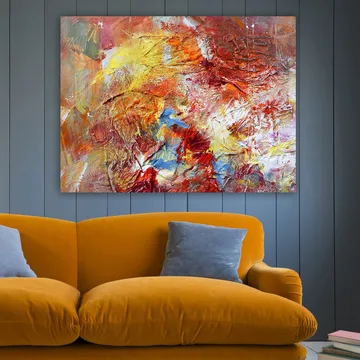 Canvastavla 70x100 cm - Abstrakt komposition med varma färger som skapar en känsla av rörelse och energi - Röd / Orange / Gul - Inredning - Tavlor & posters - Canvastavla