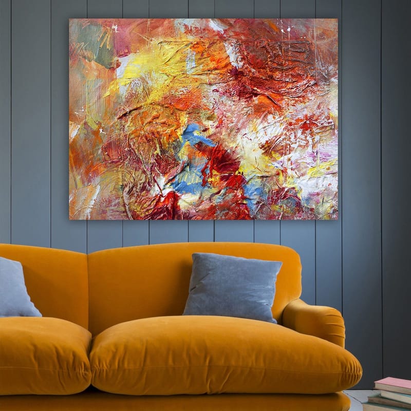 Canvastavla 70x100 cm - Abstrakt komposition med varma färger som skapar en känsla av rörelse och energi - Röd / Orange / Gul - Inredning - Tavlor & posters - Canvastavla
