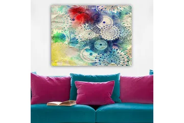 Canvastavla 70x100 cm - Abstrakt konst med cirkulära mönster i olika färger - Blå / Röd / Grön - Inredning - Tavlor & posters - Canvastavla