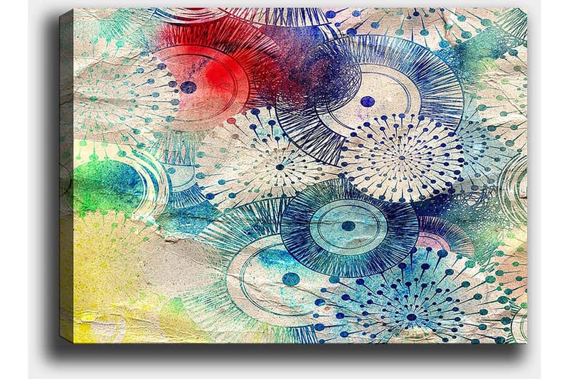 Canvastavla 70x100 cm - Abstrakt konst med cirkulära mönster i olika färger - Blå / Röd / Grön - Inredning - Tavlor & posters - Canvastavla