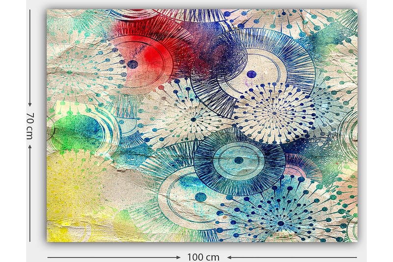 Canvastavla 70x100 cm - Abstrakt konst med cirkulära mönster i olika färger - Blå / Röd / Grön - Inredning - Tavlor & posters - Canvastavla