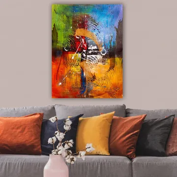 Canvastavla 70x100 cm - Abstrakt konst med dynamiska former och färger som skapar en känsla av rörelse och energi - Blå / Röd / Orange - Inredning - Tavlor & posters - Canvastavla