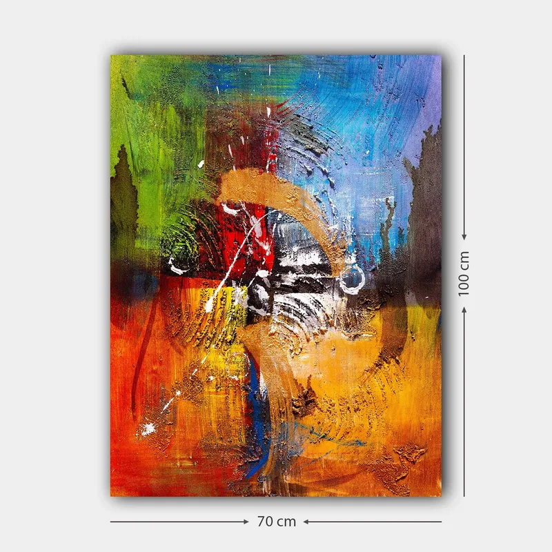 Canvastavla 70x100 cm - Abstrakt konst med dynamiska former och färger som skapar en känsla av rörelse och energi - Blå / Röd / Orange - Inredning - Tavlor & posters - Canvastavla