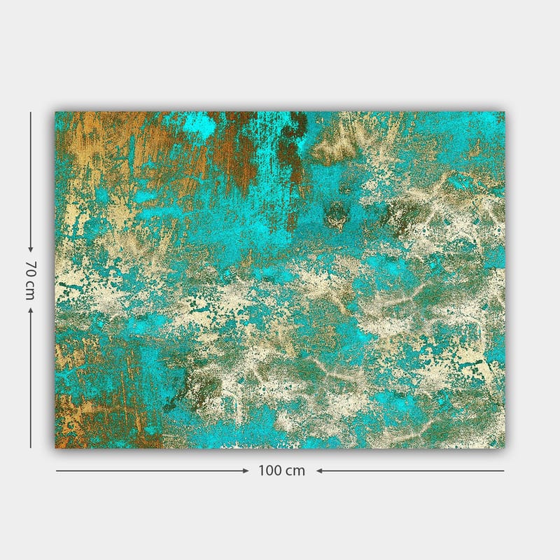 Canvastavla 70x100 cm - Abstrakt konst med en harmonisk blandning av turkosa och gyllene nyanser - Turkos / Guld / Vit - Inredning - Tavlor & posters - Canvastavla