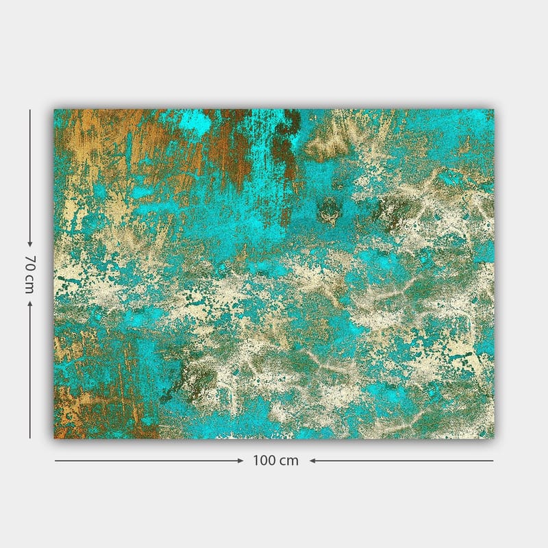 Canvastavla 70x100 cm - Abstrakt konst med en harmonisk blandning av turkosa och gyllene nyanser - Turkos / Guld / Vit - Inredning - Tavlor & posters - Canvastavla