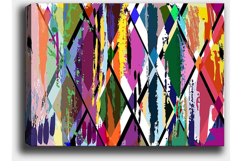 Canvastavla 70x100 cm - Abstrakt konst med färgglada geometriska mönster - Lila / Grön / Orange - Inredning - Tavlor & posters - Canvastavla