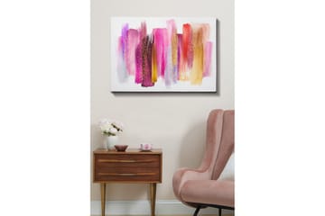 Canvastavla 70x100 cm - Abstrakt konst med färgglada penseldrag i rosa och guldtoner - Rosa / Guld / Röd - Inredning - Tavlor & posters - Canvastavla