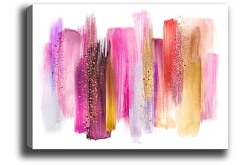 Canvastavla 70x100 cm - Abstrakt konst med färgglada penseldrag i rosa och guldtoner - Rosa / Guld / Röd - Inredning - Tavlor & posters - Canvastavla