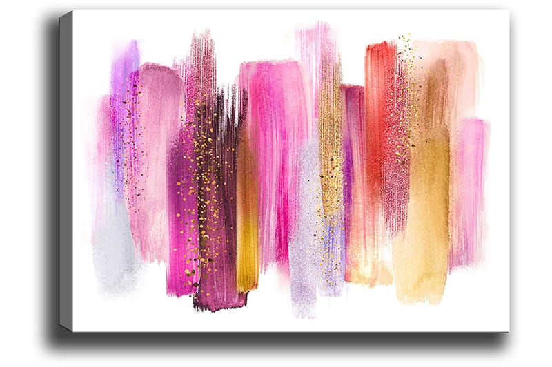 Canvastavla 70x100 cm - Abstrakt konst med färgglada penseldrag i rosa och guldtoner - Rosa / Guld / Röd - Inredning - Tavlor & posters - Canvastavla