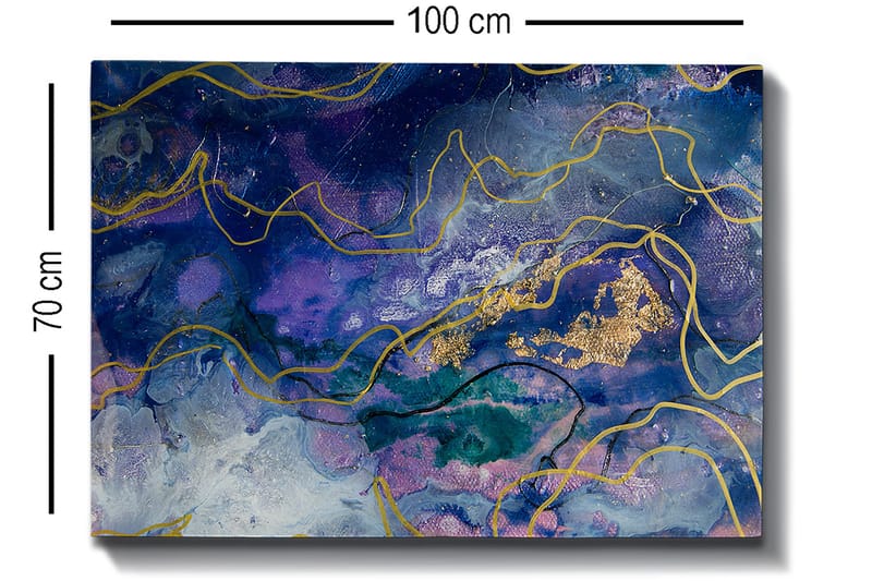 Canvastavla 70x100 cm - Abstrakt konst med flödande former i djupa blå och lila nyanser - Mörkblå / Lila / Guld - Inredning - Tavlor & posters - Canvastavla
