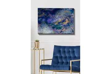 Canvastavla 70x100 cm - Abstrakt konst med flödande former i djupa blå och lila nyanser - Mörkblå / Lila / Guld - Inredning - Tavlor & posters - Canvastavla