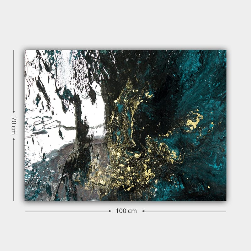 Canvastavla 70x100 cm - Abstrakt konst med flödande former i djupblå och guldiga nyanser - Mörkblå / Guld / Svart - Inredning - Tavlor & posters - Canvastavla