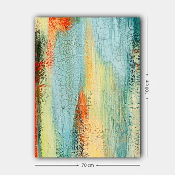 Canvastavla 70x100 cm - Abstrakt konst med inslag av blå och orange nyanser som skapar en dynamisk textur - Blå / Orange / Grön - Inredning - Tavlor & posters - Canvastavla