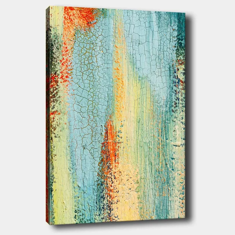 Canvastavla 70x100 cm - Abstrakt konst med inslag av blå och orange nyanser som skapar en dynamisk textur - Blå / Orange / Grön - Inredning - Tavlor & posters - Canvastavla