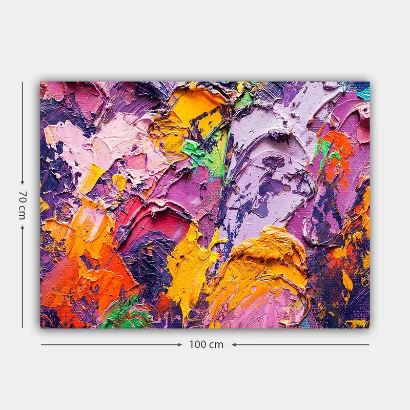 Canvastavla 70x100 cm - Abstrakt konst med livliga färger och texturer som skapar en dynamisk komposition - Lila / Orange / Rosa - Inredning - Tavlor & posters - Canvastavla