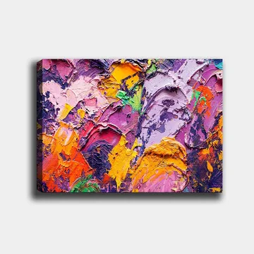 Canvastavla 70x100 cm - Abstrakt konst med livliga färger och texturer som skapar en dynamisk komposition - Lila / Orange / Rosa - Inredning - Tavlor & posters - Canvastavla