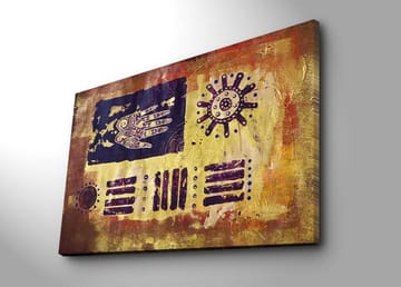 Canvastavla 70x100 cm - Abstrakt konst med symboler och mönster i en färgglad komposition - Guld / Mörkblå / Lila - Inredning - Tavlor & posters - Canvastavla