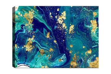 Canvastavla 70x100 cm - Abstrakt konst med virvlande blå och gröna mönster samt inslag av guld - Mörkblå / Turkos / Guld - Inredning - Tavlor & posters - Canvastavla