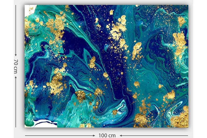 Canvastavla 70x100 cm - Abstrakt konst med virvlande blå och gröna mönster samt inslag av guld - Mörkblå / Turkos / Guld - Inredning - Tavlor & posters - Canvastavla