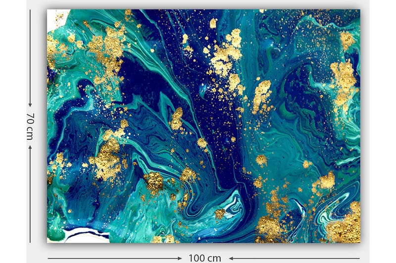 Canvastavla 70x100 cm - Abstrakt konst med virvlande blå och gröna mönster samt inslag av guld - Mörkblå / Turkos / Guld - Inredning - Tavlor & posters - Canvastavla