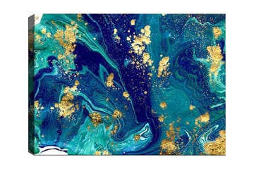 Canvastavla 70x100 cm - Abstrakt konst med virvlande blå och gröna mönster samt inslag av guld - Mörkblå / Turkos / Guld - Inredning - Tavlor & posters - Canvastavla