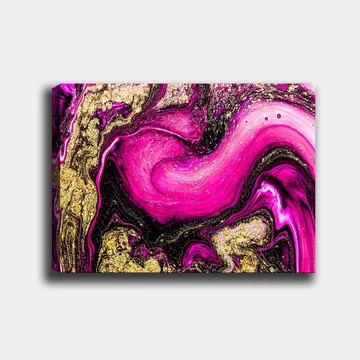 Canvastavla 70x100 cm - Abstrakt konst med virvlande rosa och guldiga mönster - Rosa / Guld / Svart - Inredning - Tavlor & posters - Canvastavla