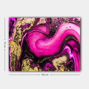 Canvastavla 70x100 cm - Abstrakt konst med virvlande rosa och guldiga mönster - Rosa / Guld / Svart - Inredning - Tavlor & posters - Canvastavla