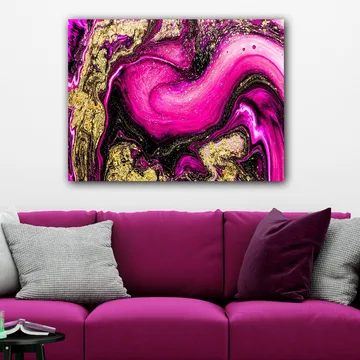 Canvastavla 70x100 cm - Abstrakt konst med virvlande rosa och guldiga mönster - Rosa / Guld / Svart - Inredning - Tavlor & posters - Canvastavla