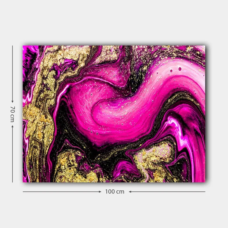 Canvastavla 70x100 cm - Abstrakt konst med virvlande rosa och guldiga mönster - Rosa / Guld / Svart - Inredning - Tavlor & posters - Canvastavla