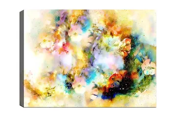 Canvastavla 70x100 cm - Abstrakt konstverk med färgexplosioner som skapar en drömlik atmosfär - Blå / Gul / Rosa - Inredning - Tavlor & posters - Canvastavla