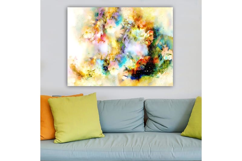 Canvastavla 70x100 cm - Abstrakt konstverk med färgexplosioner som skapar en drömlik atmosfär - Blå / Gul / Rosa - Inredning - Tavlor & posters - Canvastavla