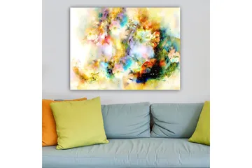 Canvastavla 70x100 cm - Abstrakt konstverk med färgexplosioner som skapar en drömlik atmosfär - Blå / Gul / Rosa - Inredning - Tavlor & posters - Canvastavla