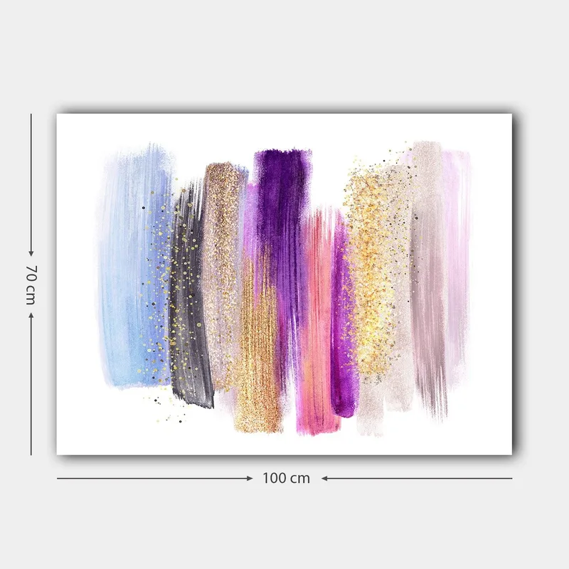 Canvastavla 70x100 cm - Abstrakt konstverk med färgglada penseldrag i olika nyanser - Lila / Blå / Guld - Inredning - Tavlor & posters - Canvastavla