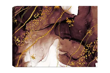 Canvastavla 70x100 cm - Abstrakt konstverk med flödande former och guldinslag - Mörkbrun / Guld / Beige - Inredning - Tavlor & posters - Canvastavla