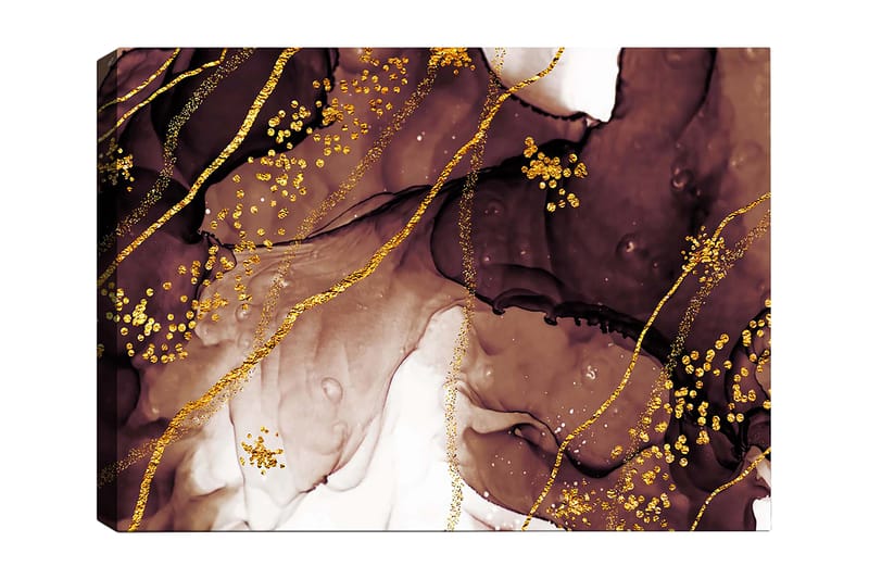 Canvastavla 70x100 cm - Abstrakt konstverk med flödande former och guldinslag, Mörkbrun / Guld / Beige