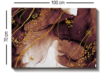 Canvastavla 70x100 cm - Abstrakt konstverk med flödande former och guldinslag - Mörkbrun / Guld / Beige - Inredning - Tavlor & posters - Canvastavla