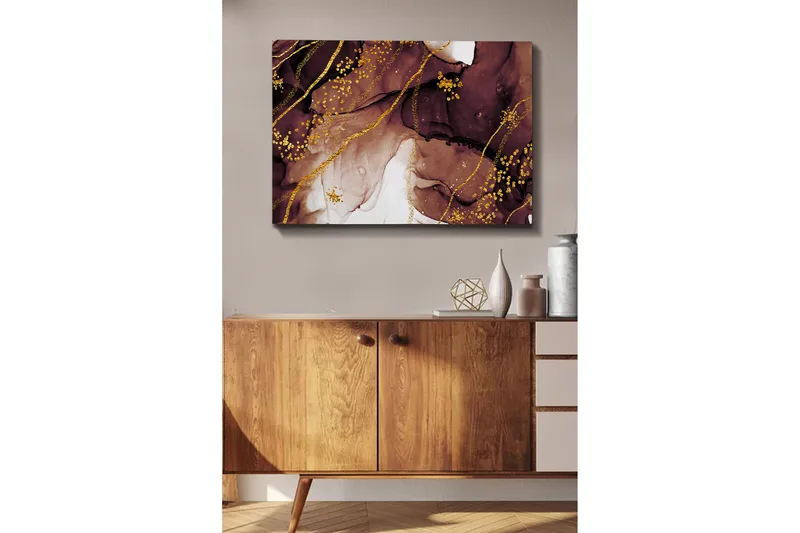 Canvastavla 70x100 cm - Abstrakt konstverk med flödande former och guldinslag - Mörkbrun / Guld / Beige - Inredning - Tavlor & posters - Canvastavla