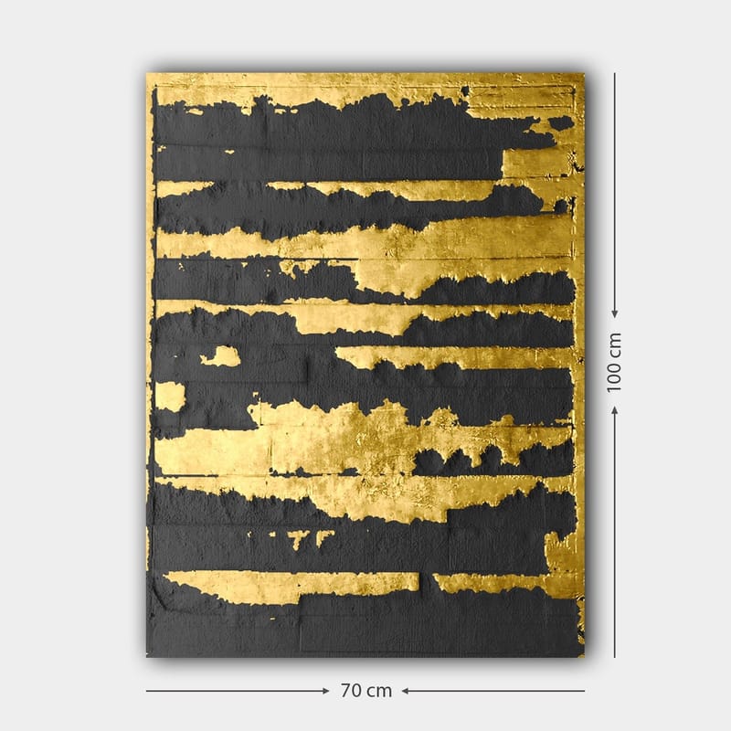 Canvastavla 70x100 cm - Abstrakt konstverk med guld- och svartfärgade linjer som skapar en dynamisk och modern komposition - Guld / Svart - Inredning - Tavlor & posters - Canvastavla