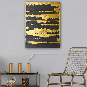 Canvastavla 70x100 cm - Abstrakt konstverk med guld- och svartfärgade linjer som skapar en dynamisk och modern komposition - Guld / Svart - Inredning - Tavlor & posters - Canvastavla