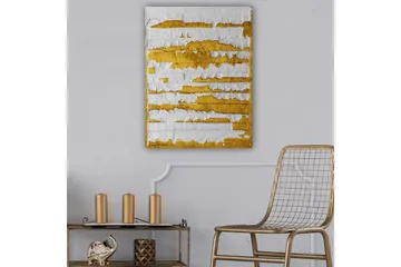 Canvastavla 70x100 cm - Abstrakt konstverk med guld- och vitfärgade linjer som skapar en dynamisk textur - Guld / Vit - Inredning - Tavlor & posters - Canvastavla