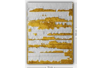 Canvastavla 70x100 cm - Abstrakt konstverk med guld- och vitfärgade linjer som skapar en dynamisk textur - Guld / Vit - Inredning - Tavlor & posters - Canvastavla