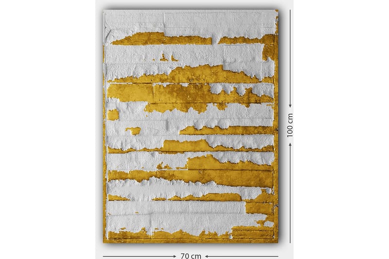 Canvastavla 70x100 cm - Abstrakt konstverk med guld- och vitfärgade linjer som skapar en dynamisk textur - Guld / Vit - Inredning - Tavlor & posters - Canvastavla