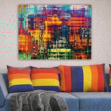 Canvastavla 70x100 cm - Abstrakt konstverk med livliga färger och dynamiska mönster - Turkos / Orange / Mörkblå - Inredning - Tavlor & posters - Canvastavla