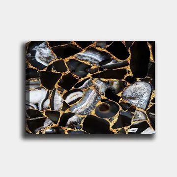 Canvastavla 70x100 cm - Abstrakt konstverk med mönster av svarta och grå stenar med guldiga inslag - Svart / Grå / Guld - Inredning - Tavlor & posters - Canvastavla