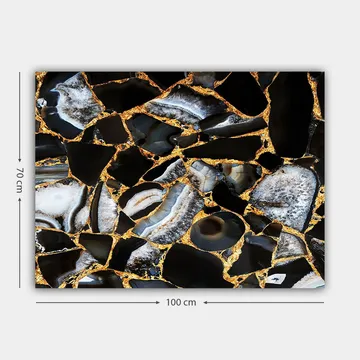 Canvastavla 70x100 cm - Abstrakt konstverk med mönster av svarta och grå stenar med guldiga inslag - Svart / Grå / Guld - Inredning - Tavlor & posters - Canvastavla