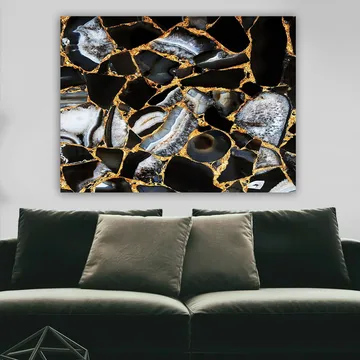 Canvastavla 70x100 cm - Abstrakt konstverk med mönster av svarta och grå stenar med guldiga inslag - Svart / Grå / Guld - Inredning - Tavlor & posters - Canvastavla