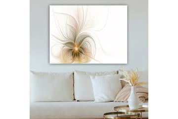 Canvastavla 70x100 cm - Abstrakt konstverk med svävande linjer och former som skapar en känsla av rörelse och ljus - Ljusbeige / Guld / Grå - Inredning - Tavlor & posters - Canvastavla