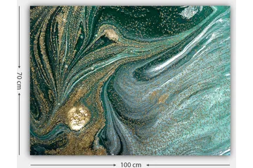 Canvastavla 70x100 cm - Abstrakt konstverk med svarta och guldiga mönster som skapar en känsla av rörelse och djup - Mörkgrön / Guld / Ljusblå - Inredning - Tavlor & posters - Canvastavla