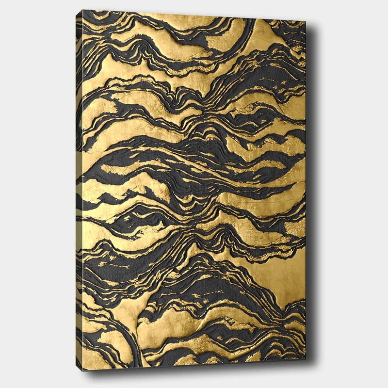 Canvastavla 70x100 cm - Abstrakt konstverk med vågiga mönster i guld och svart - Guld / Svart - Inredning - Tavlor & posters - Canvastavla