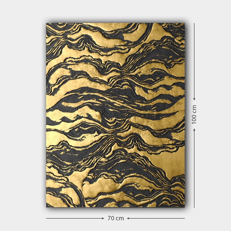 Canvastavla 70x100 cm - Abstrakt konstverk med vågiga mönster i guld och svart - Guld / Svart - Inredning - Tavlor & posters - Canvastavla